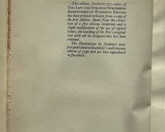 Inside pages of a rare limited edition three-volume set of Robinson Crusoe by Robert Louis Stevenson, hardcovers, 1925