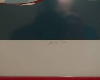 Closeup of hand signed color serigraph poster of America's Cup 26 1987 by Keith Reynolds