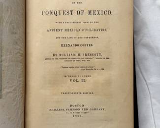 Inside page of History of the Conquest of Mexico by William H. Prescott, Volume II, hardcover, 1856
