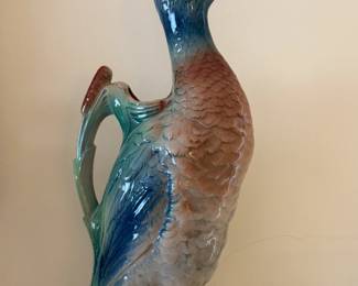 Vintage Saint Clément barbotine majolica duck pitcher