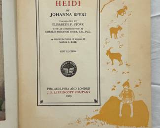 Inside pages of Heidi by Johanna Spyri, hardcover, gift edition, published in 1919 by J. B. Lippincott Company