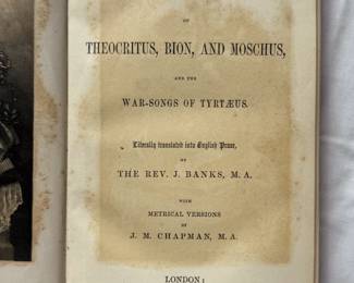 Inside pages of The Idylls of Theocritus, Bion, and Moschus, by J. A. Banks, hardcover, first edition, 1853