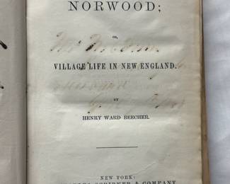 Inside page of Norwood by Henry Ward Beecher, hardcover, 1868
