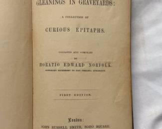 Inside page of first edition of Norfolk's Epitaphs, or Gleanings in Graveyards: A Collection of Curious Epitaphs by Horatio Edward Norfolk, hardcover, 1861