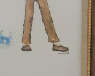 Closeup of signature on signed framed watercolor painting of children, signed Joyce Ann '68 (one of four)
