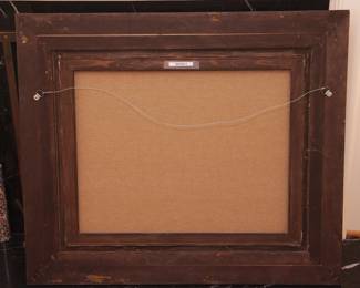 Reverse view of signed oil painting of sunny rural landscape by Alan Cote