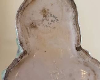 Underside of vintage Saint Clément barbotine majolica duck pitcher