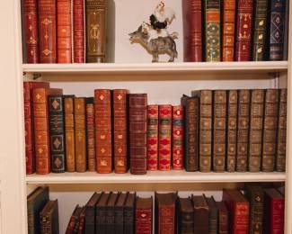 Closer view of some of the antique and vintage books available, including leather bound hardcovers and multi-volume sets
