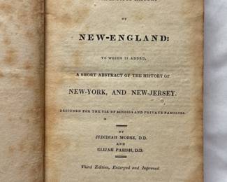 Inside page of A Compendious History of New-England by Jedidiah Morse, D.D. and Elijah Parish, D.D; hardcover, 1820