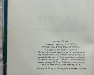 Inside page of Charlotte's Web by E. B. White, hardcover, 1952