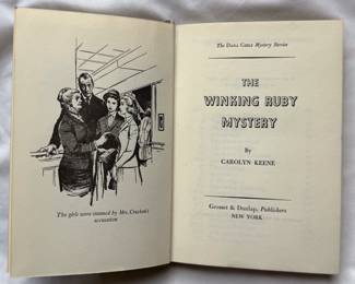Inside page of The Winking Ruby Mystery by Carolyn Keene, hardcover, 1957