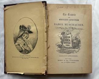 Inside pages of The Travels and Surprising Adventures of Baron Munchausen, hardcover, 1870's, Hurst & Co., New York, illustrated by Alfred Crowquill