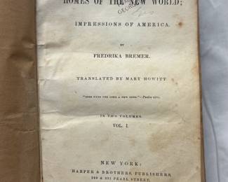 Inside page of The Homes of the New World; Impressions of America by Fredrika Bremer, Volume I, hardcover, 1854