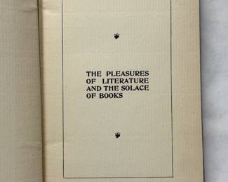 Inside page of The Pleasures of Literature and the Solace of Books compiled by Joseph Shaylor, hardcover, 1898