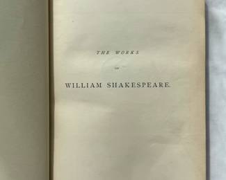 Inside page of Antique set of The Works of Shakespeare, hardcover, 9 volumes, published 1863 by Macmillan and Co., special edition dedicated to the Duke of Devonshire