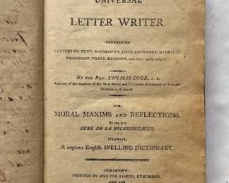 Inside page of The New Universal Letter Writer by Thomas Cook, hardcover, 1805