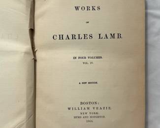 Inside pages of The Works of Charles Lamb, Volume IV, hardcover, published 1864