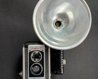 Another view of Kodak Duaflex III camera and Kodak flash attachment