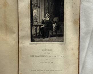 Inside page of Letters on the Improvement of the Mind by Mrs. Chapone, leather hardcover, 1822
