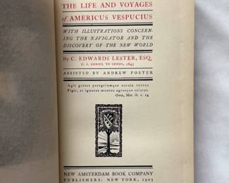 Inside page of Americus Vespucius by C. E. Lester, hardcover, 1903