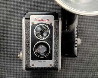 Kodak Duaflex III camera and Kodak flash attachment