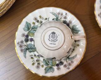 Closeup of cup and saucer from the large set of Royal Worcester bone china in Lavinia pattern