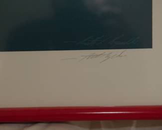 Closeup of hand signed color serigraph poster of America's Cup 26 1987 by Keith Reynolds