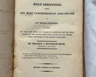 Inside page of A New Concordance to the Holy Scripture by the Reverend J. Butterworth, hardcover, 1821
