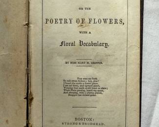 Inside page of First edition of Drops from Flora's Cup, or the Poetry of Flowers, with a Floral Vocabulary by Miss Mary M. Griffin, 1849, hardcover