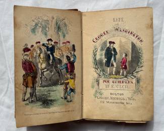 Inside front pages of Life of George Washington for Children by E. Cecil, hardcover, 1860, published in Boston