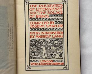 Inside page of The Pleasures of Literature and the Solace of Books compiled by Joseph Shaylor, hardcover, 1898