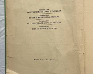 Inside page of The Wizard of Oz Waddle Book by L. Frank Baum, hardcover, published 1934 by Blue Ribbon Books, Inc., New York
