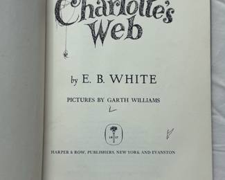 Inside page of Charlotte's Web by E. B. White, hardcover, 1952