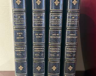 History of the English Speaking Peoples by Winston Churchill, bound in fine leather, four volumes, 1956–1958