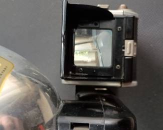 Closeup Kodak Duaflex III camera and Kodak flash attachment