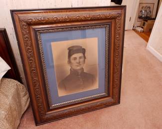Framed antique photo (daguerrotype?) of Civil War era soldier in uniform