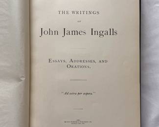 Inside page of A Collection of the Writings of John James Ingalls, hardcover, 1902