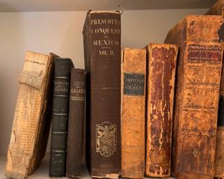 More antique books including Tiresias Etc by Alfred Lord Tennyson, Life and Essays of Franklin, Prescott's Conquest of Mexico Volume II, A New Concordance to the Holy Scripture by the Reverend J. Butterworth, hardcover, 1821