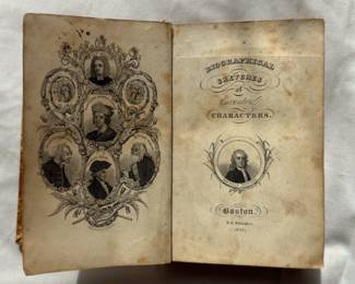 Inside front pages of Biographical Sketches of Eccentric Characters, hardcover, 1832