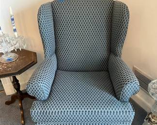 Blue Fabric Wingback Chair