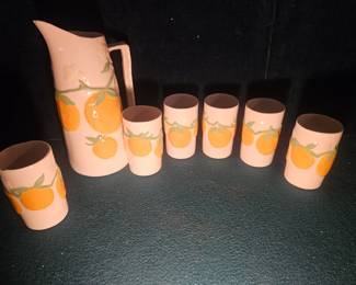 Orange Glass and Pitcher Set
