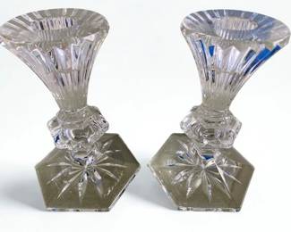 Lot 78: A Pair of Waterford Crystal Candle Holders in Original Box Height: 5 x Width: 4 inches CONDITION: Excellent