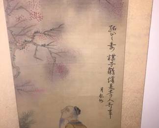 Lot 27: A Pair of Asian Ink and Color Paintings on Paper Scroll.