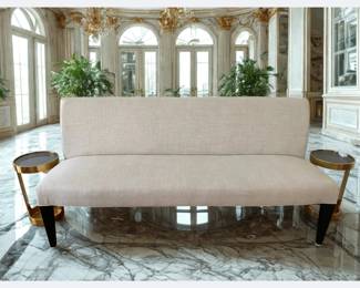 Lot 5: A Designer Neutral Beige Linen Timeless Bench, Sofa, Couch. Narrow depth good also for banquet, dining, kitchen table seating.
Dimensions: Width 75" x depth 26" x height 35". CONDITION: Very good.
ORIGINAL retail price: $3,295.