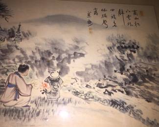 Lot 26: A Pair of Korean Paintings in Gold Frame Width: 62 x Height 19 inches