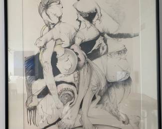 Lot 69: A Pair of Large Original Signed Black and White Sketches in Black Frame with Matte.
Height: 37 x Width: 29 inches.