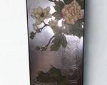 Lot 29: An Artwork of Pink, Green, Yellow Flowers in Vase Against Silver Tone Background.
Height 50 x Width 20 inches