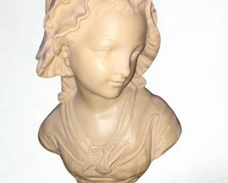 Lot 74: A Carved Bust of Lady with Hat