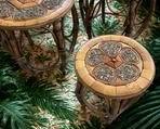 Lot 2: A Set of 3 Rattan Side/End Tables. Small pair: 12" x 15". Large rattan side/end table: Diameter 18" x height 18". CONDITION: Good commensurate with vintage age. These side tables sold separately or as a 7-piece set. See other Rattan listings.