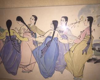 Lot 26: A Pair of Korean Paintings in Gold Frame Width: 62 x Height 19 inches